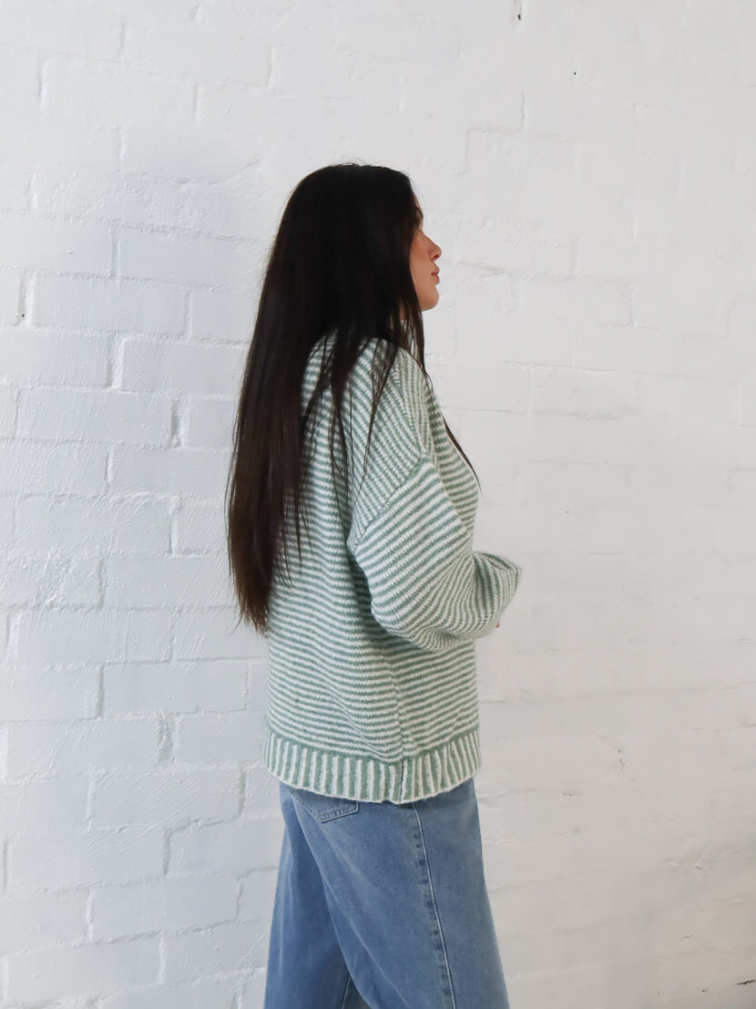 Shellie Knit -Sage Stripe