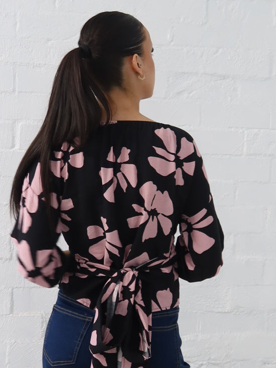 Lucy Wrap Top- Pink/Black