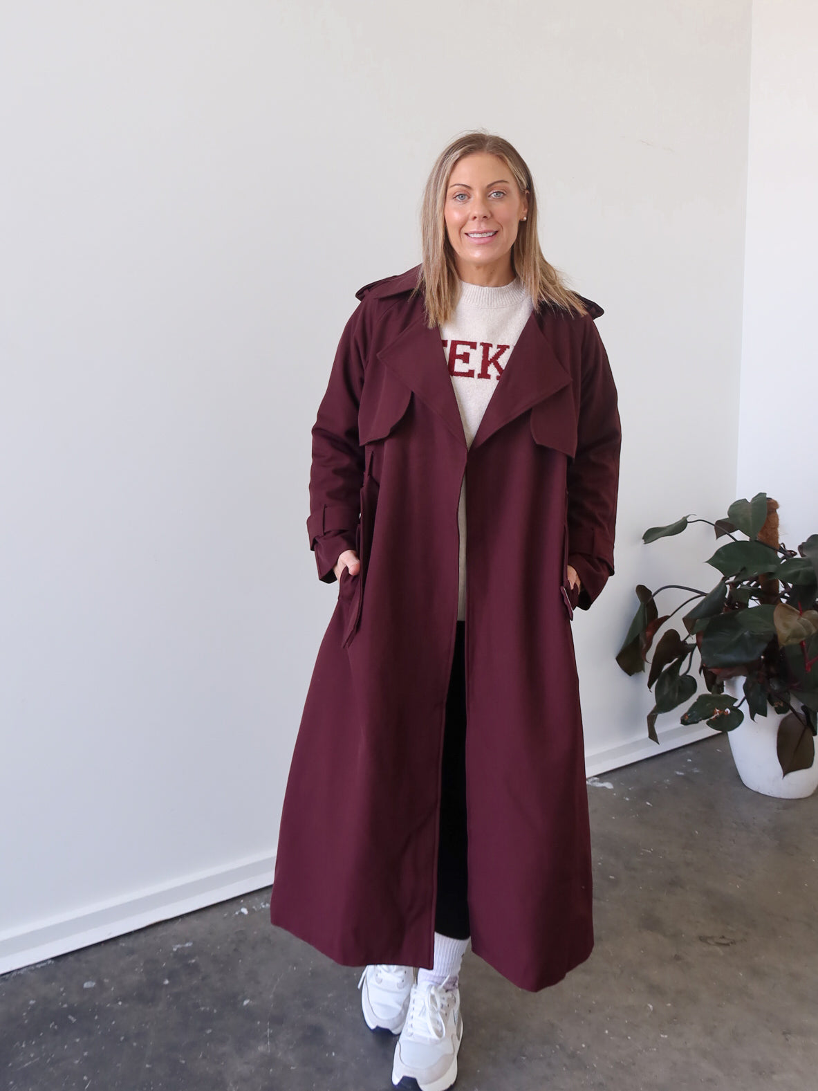 Farrah Trench Coat- Burgundy
