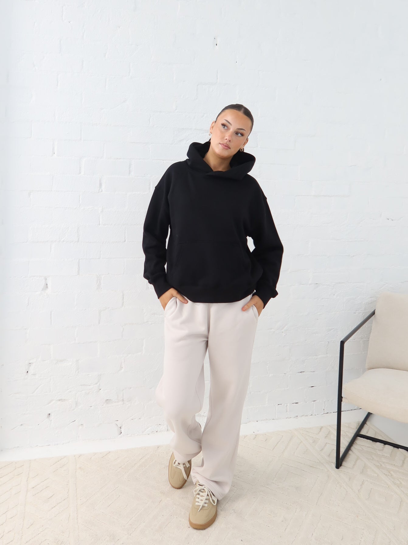 Chase Wide Leg Track Pants - Bone