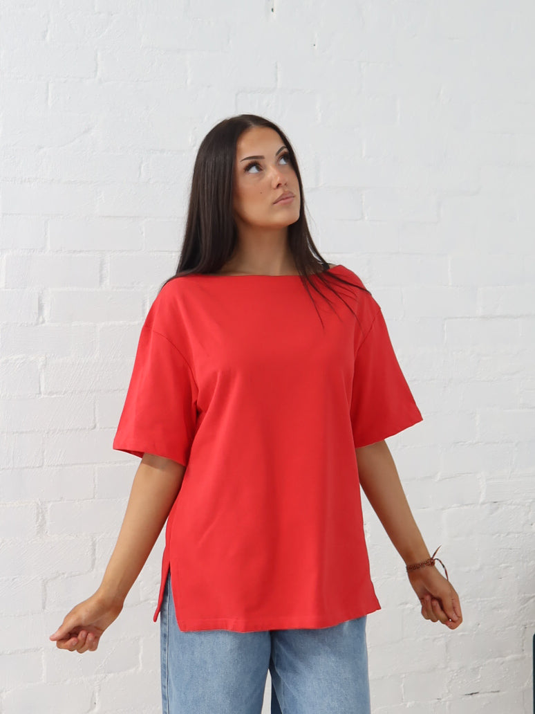 Myra Off Shoulder Tee- Red