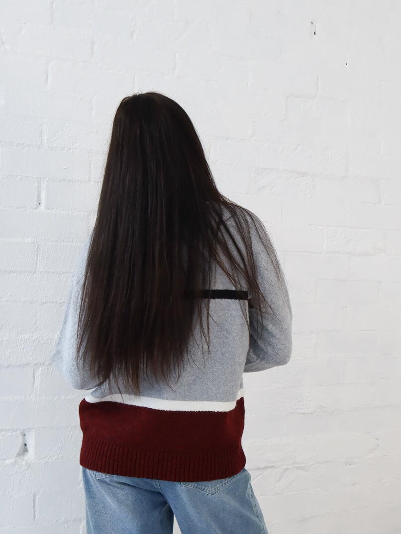 Sally Knit- Grey/Burgundy