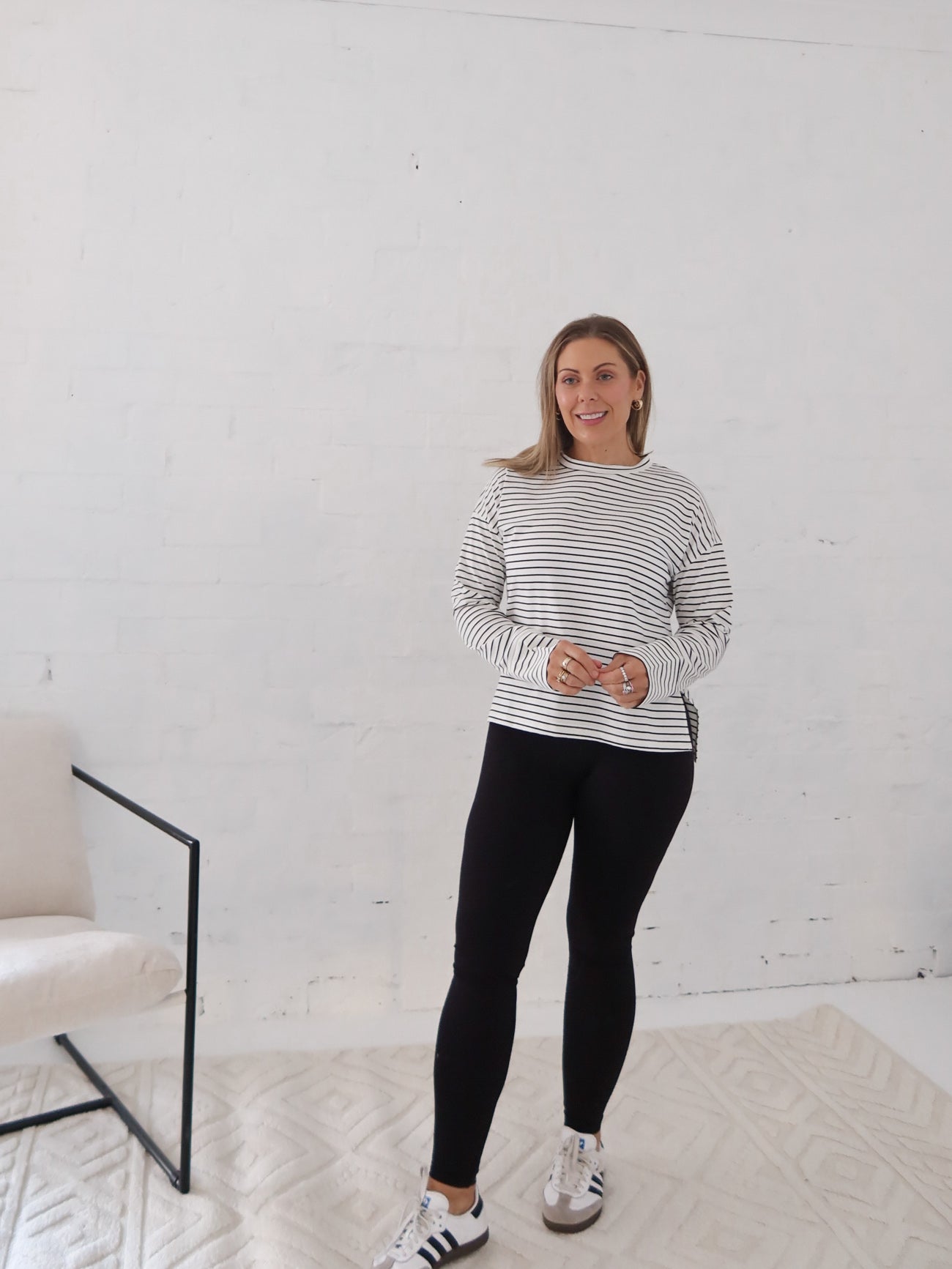 Taylah Long Sleeve Tee- Black and White