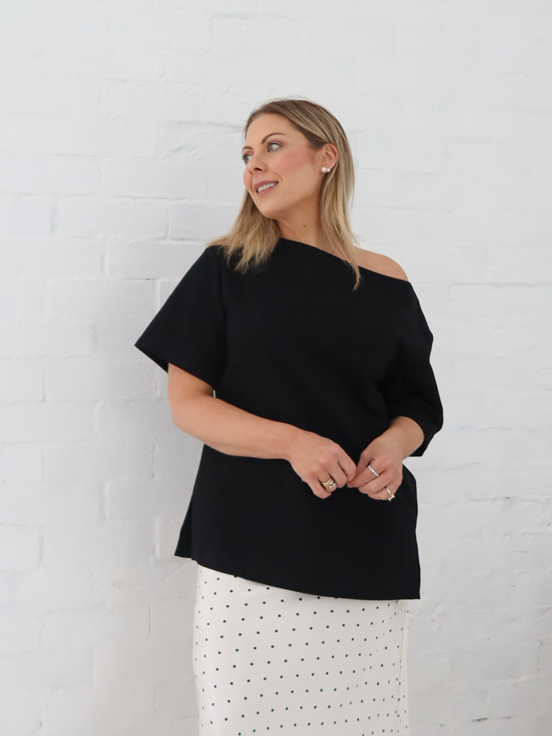 Myra Off Shoulder Tee- Black