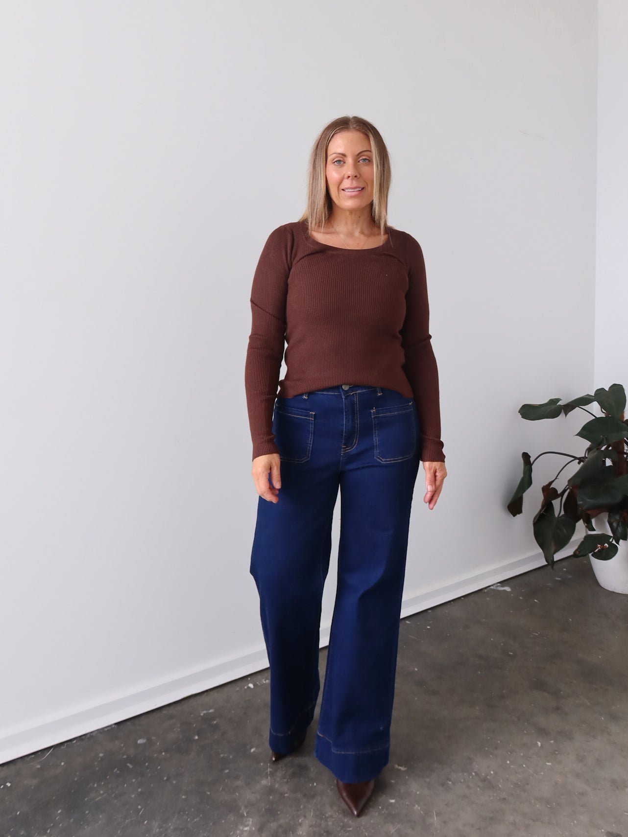 Selma Long Sleeve Knit Top - Chocolate