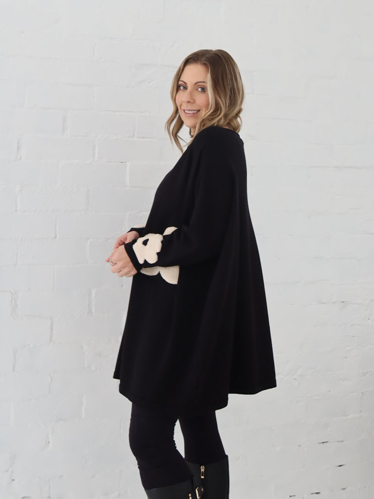 Avery Knit - Black Flower