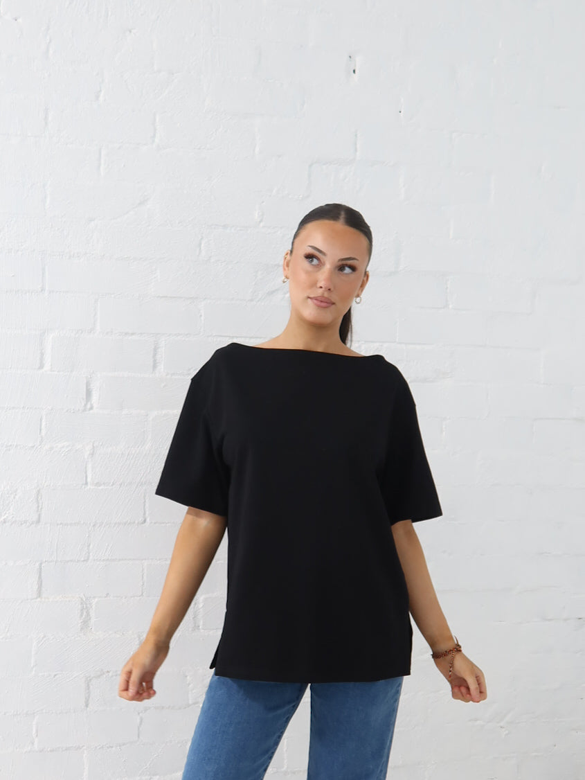 Myra Off Shoulder Tee- Black