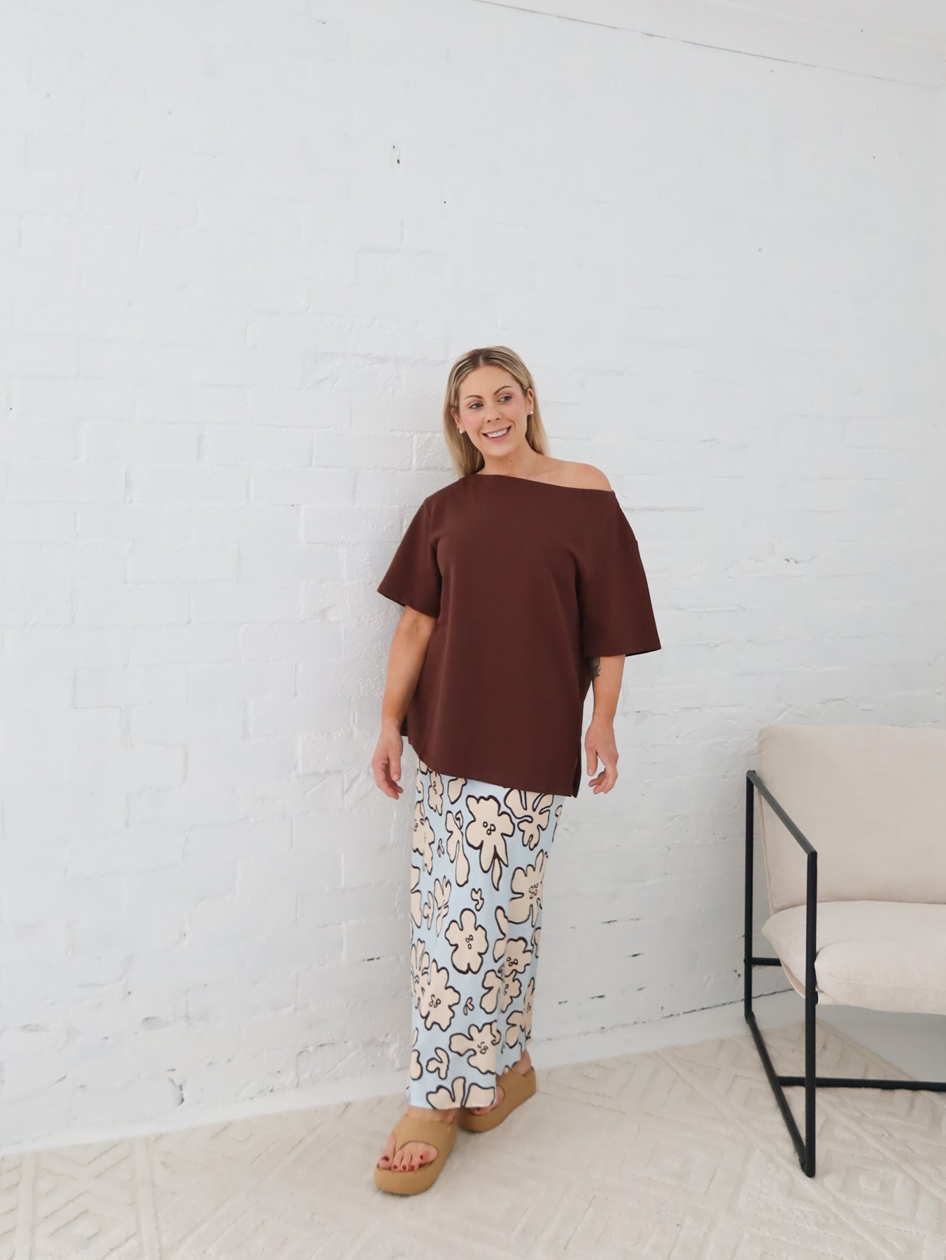 Myra Off Shoulder Tee- Chocolate