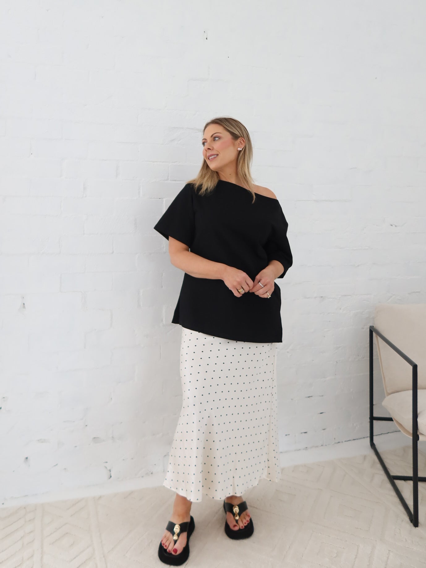 Myra Off Shoulder Tee- Black