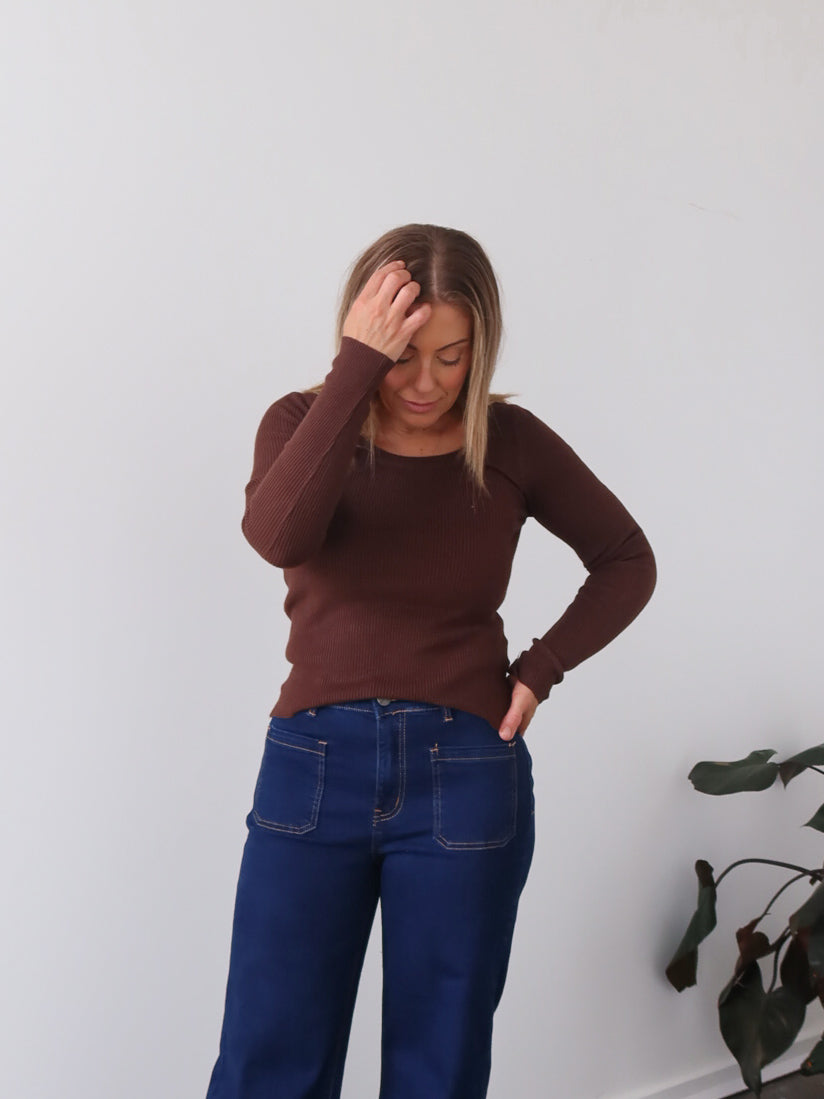 Selma Long Sleeve Knit Top - Chocolate