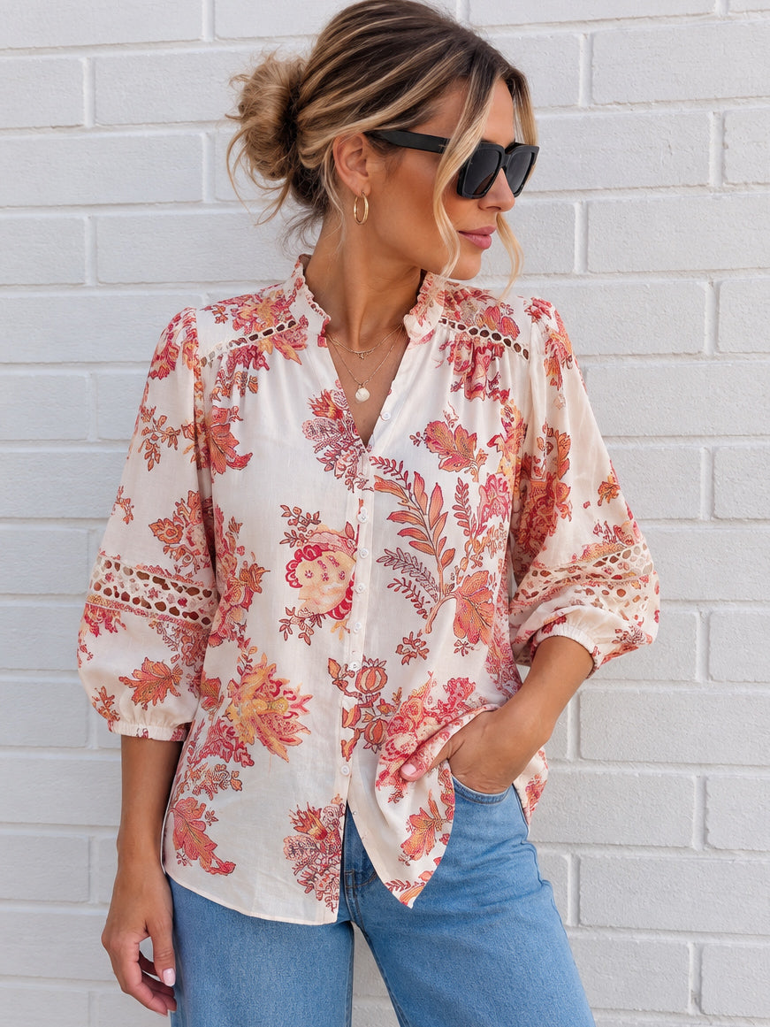 Eden Shirt- Peach Floral