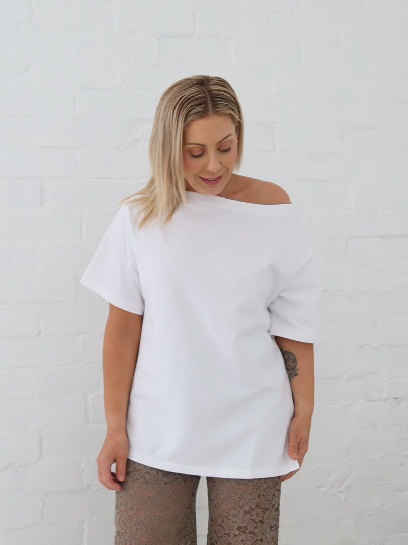 Myra Off Shoulder Tee- White