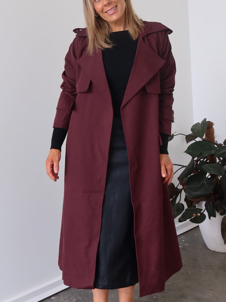 Farrah Trench Coat- Burgundy