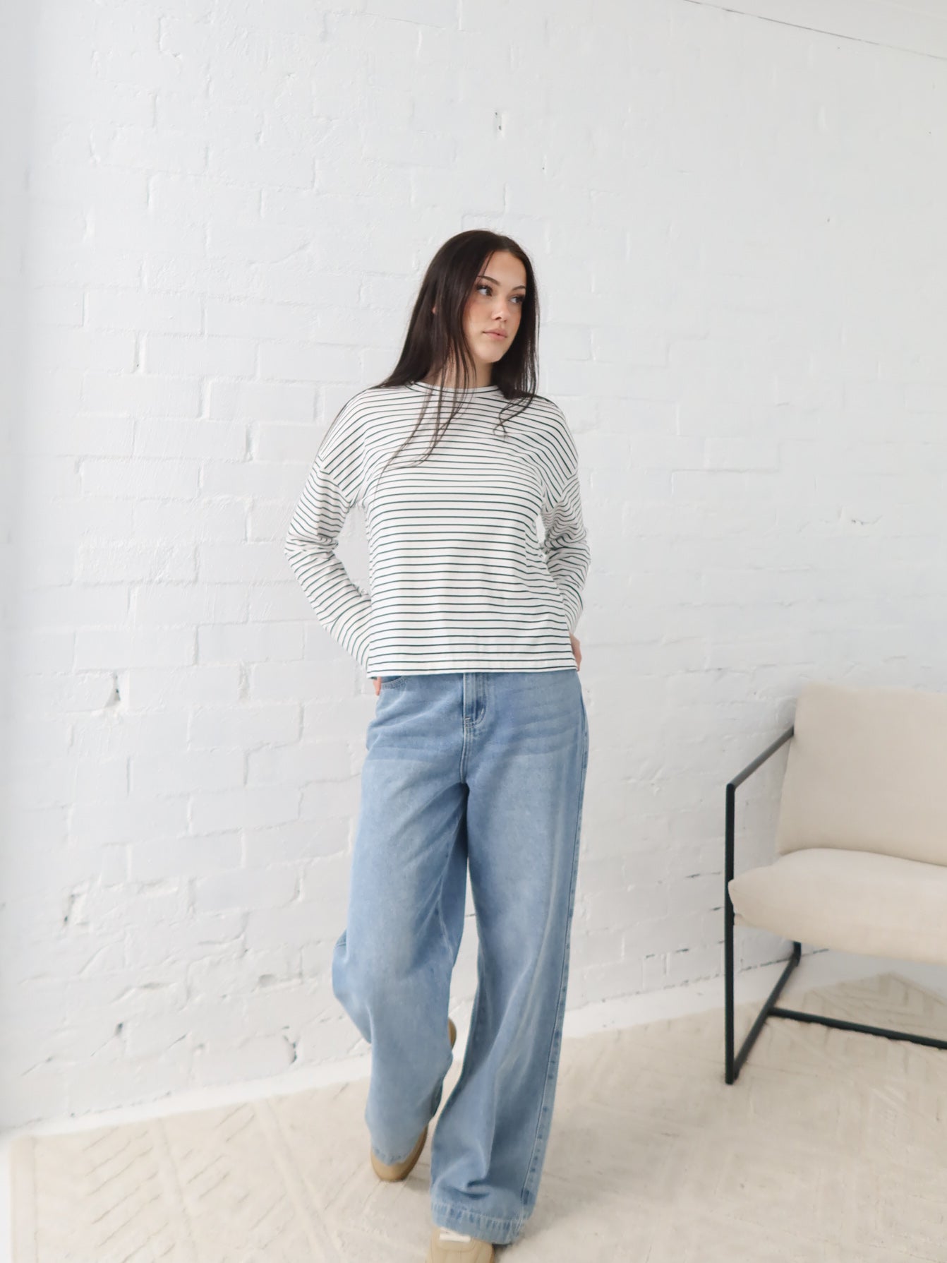 Taylah Long Sleeve Tee- Black and White
