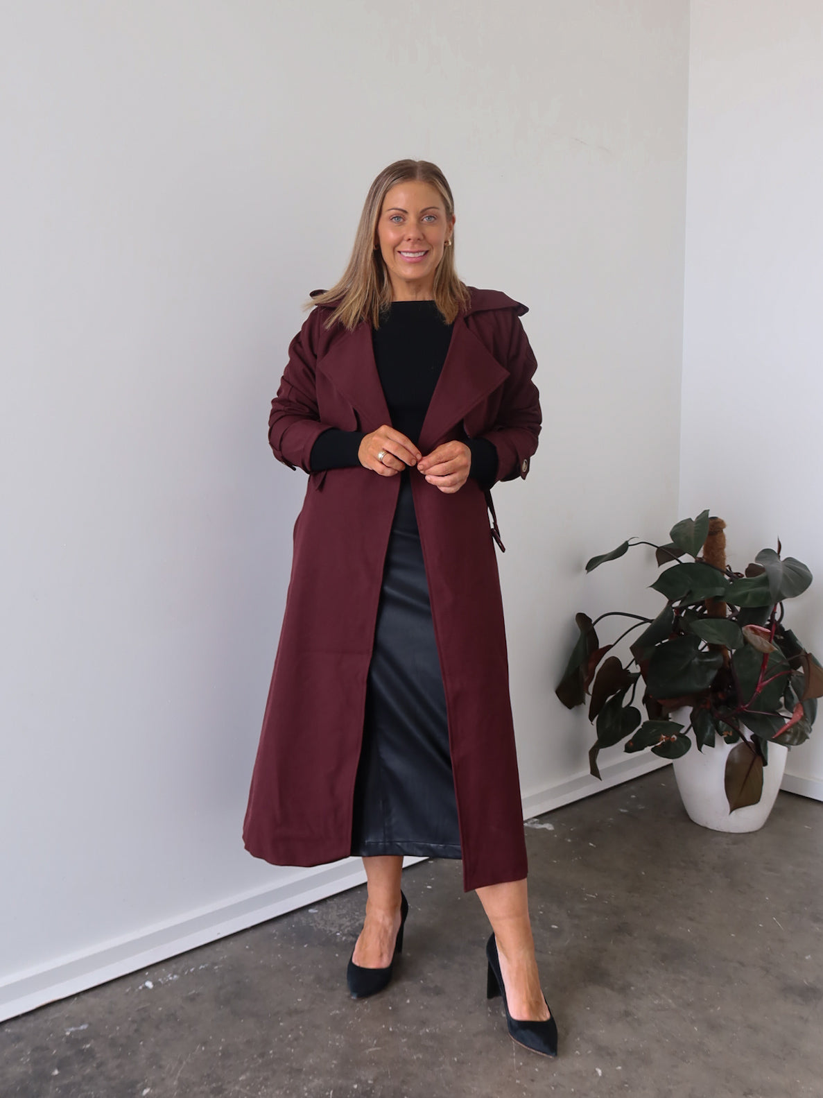 Farrah Trench Coat- Burgundy
