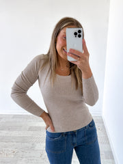 Selma Long Sleeve Knit Top - Taupe