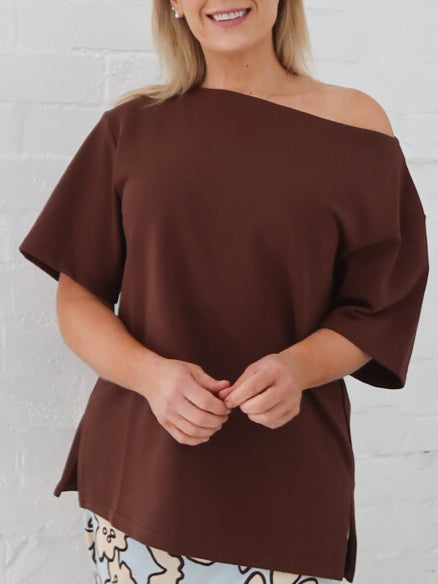 Myra Off Shoulder Tee- Chocolate
