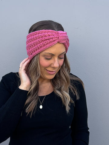 Olive Knitted Headband - Coral