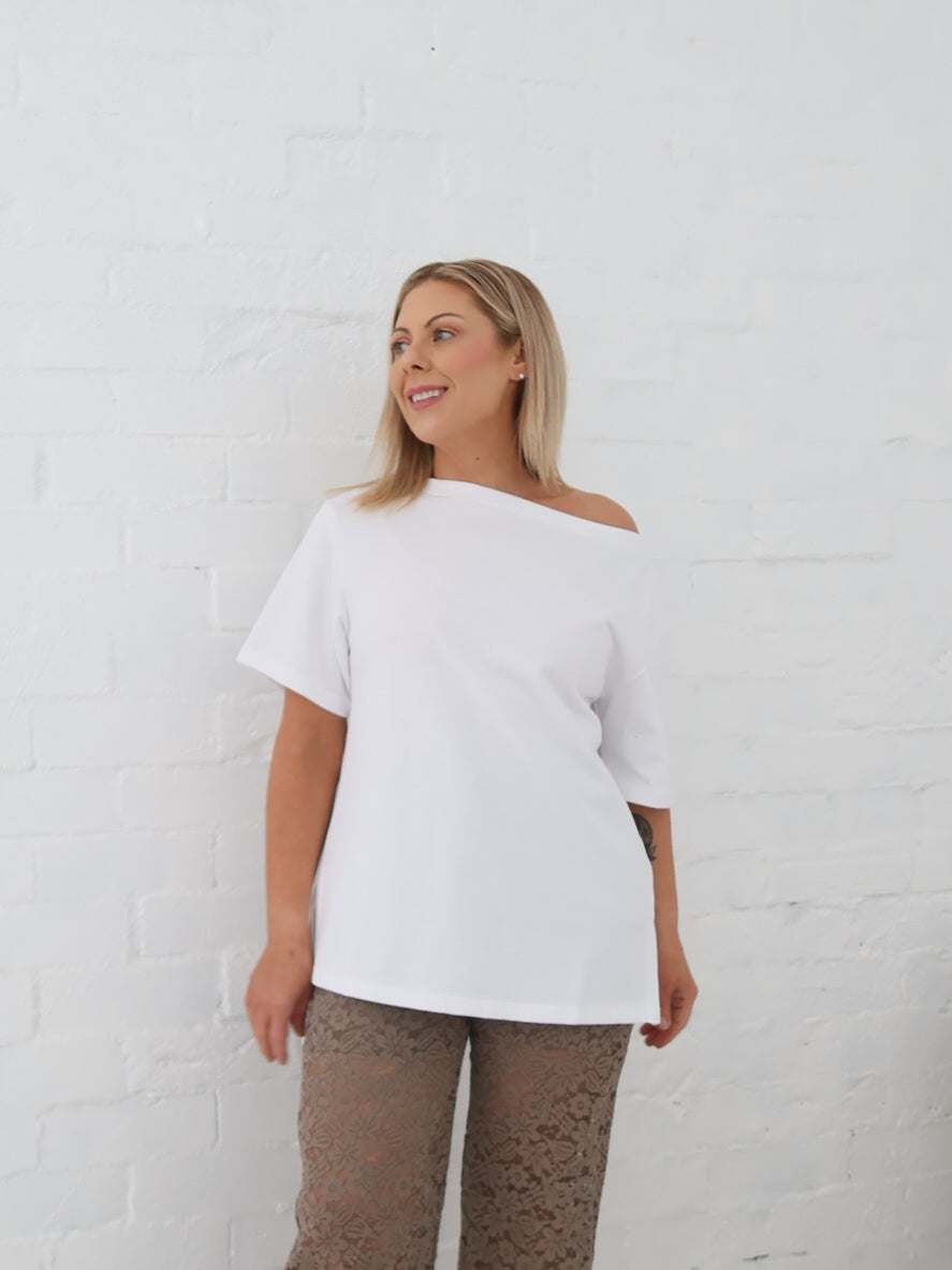 Myra Off Shoulder Tee- White