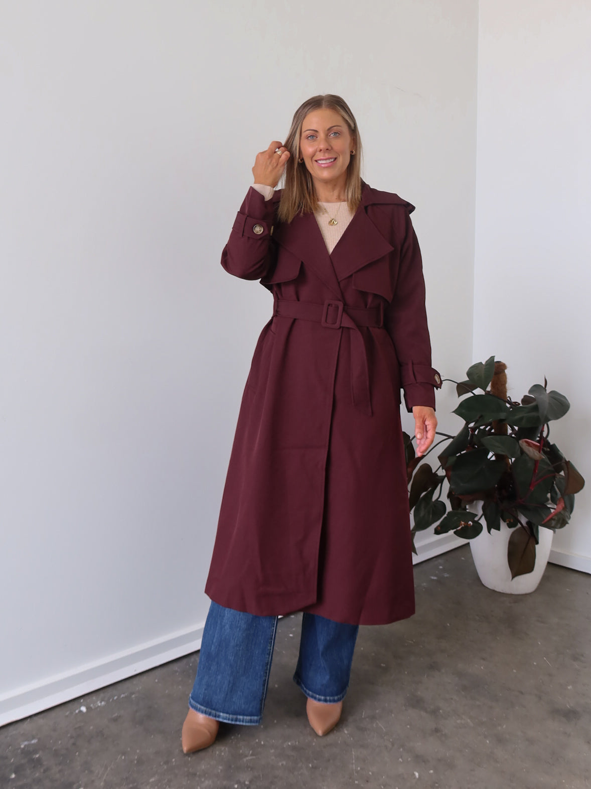 Farrah Trench Coat- Burgundy