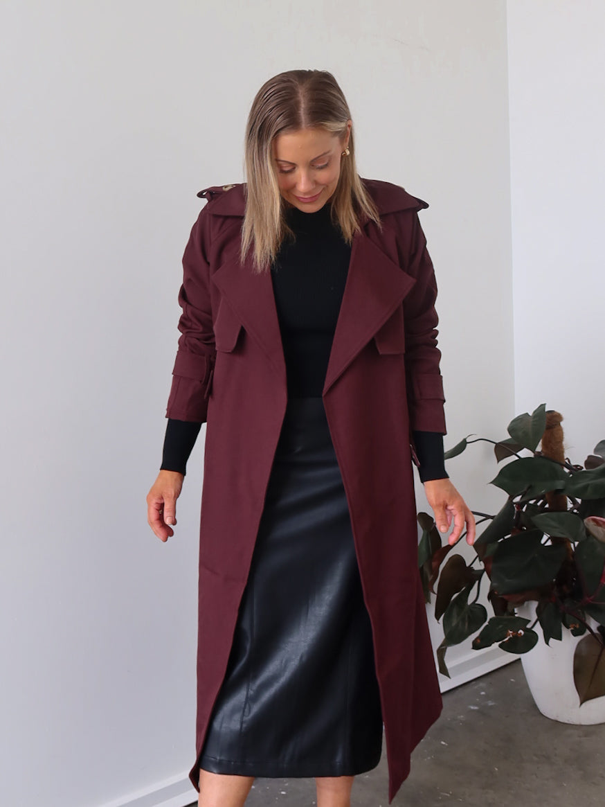 Farrah Trench Coat- Burgundy