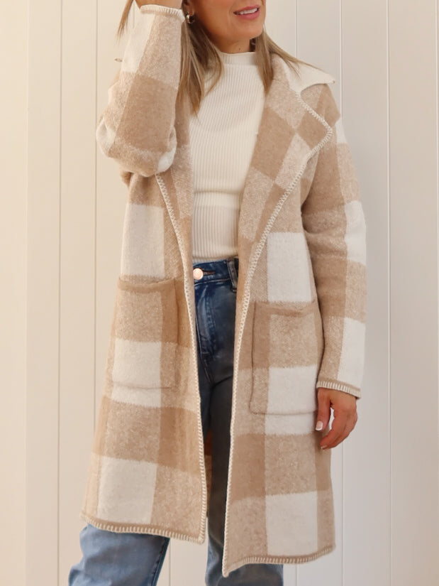 Jimmy Check Cardigan - Beige