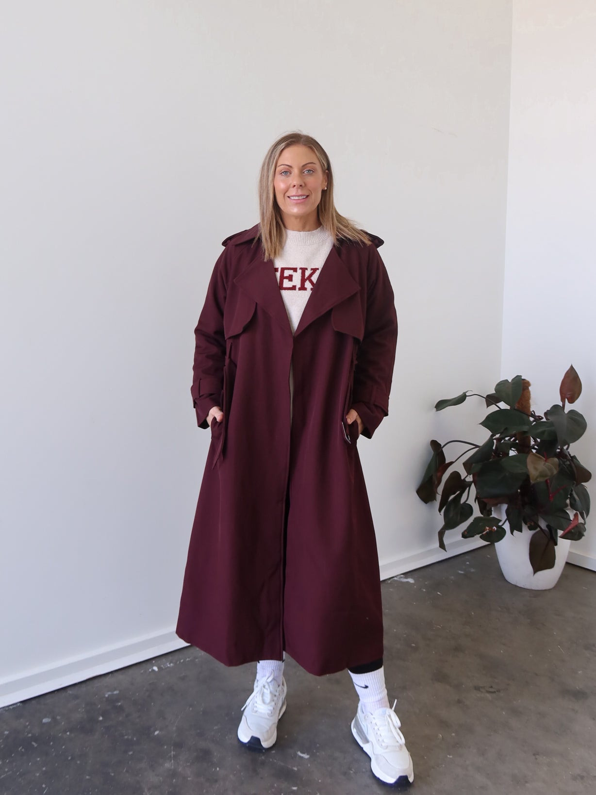 Farrah Trench Coat- Burgundy