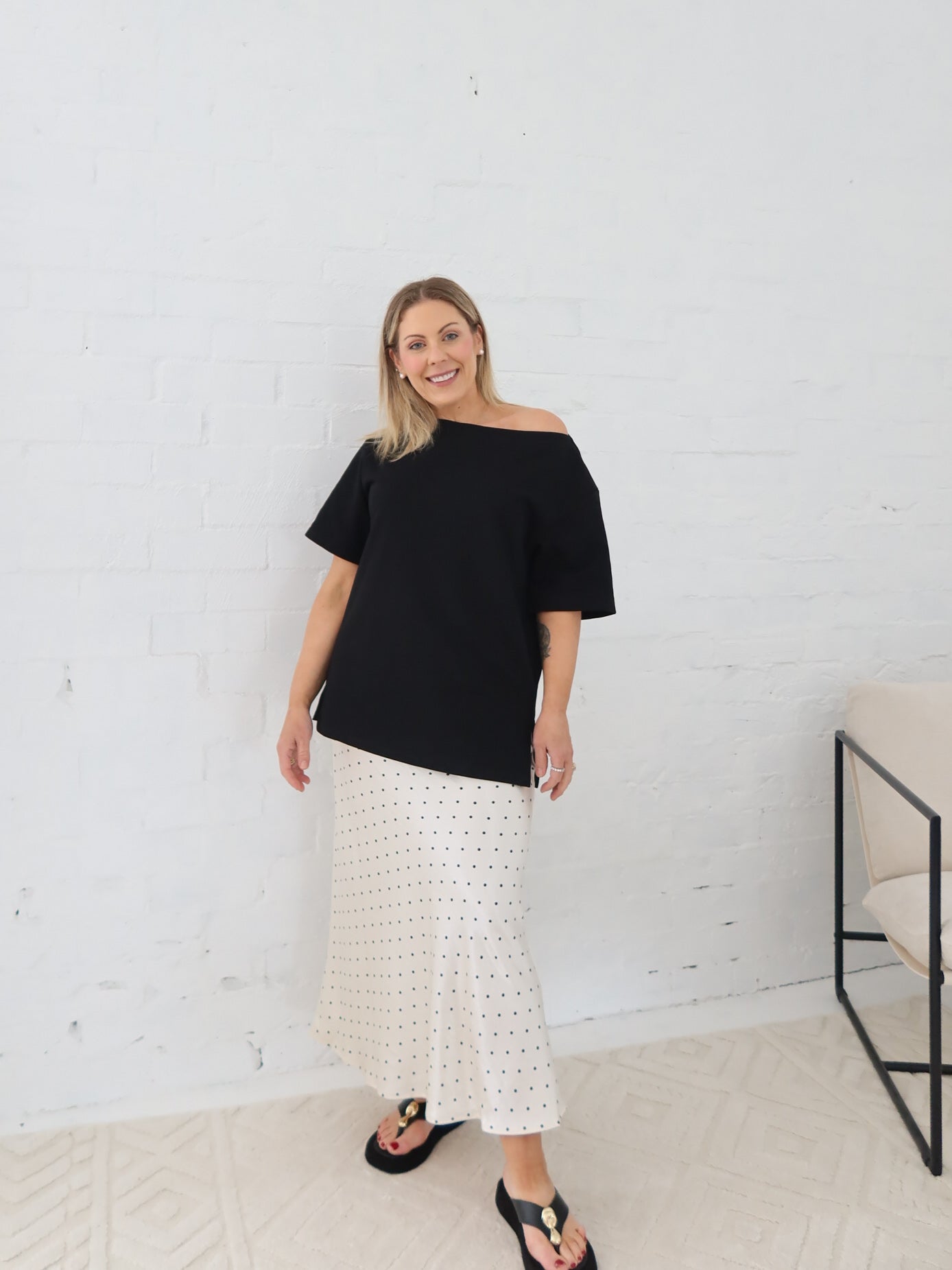 Myra Off Shoulder Tee- Black