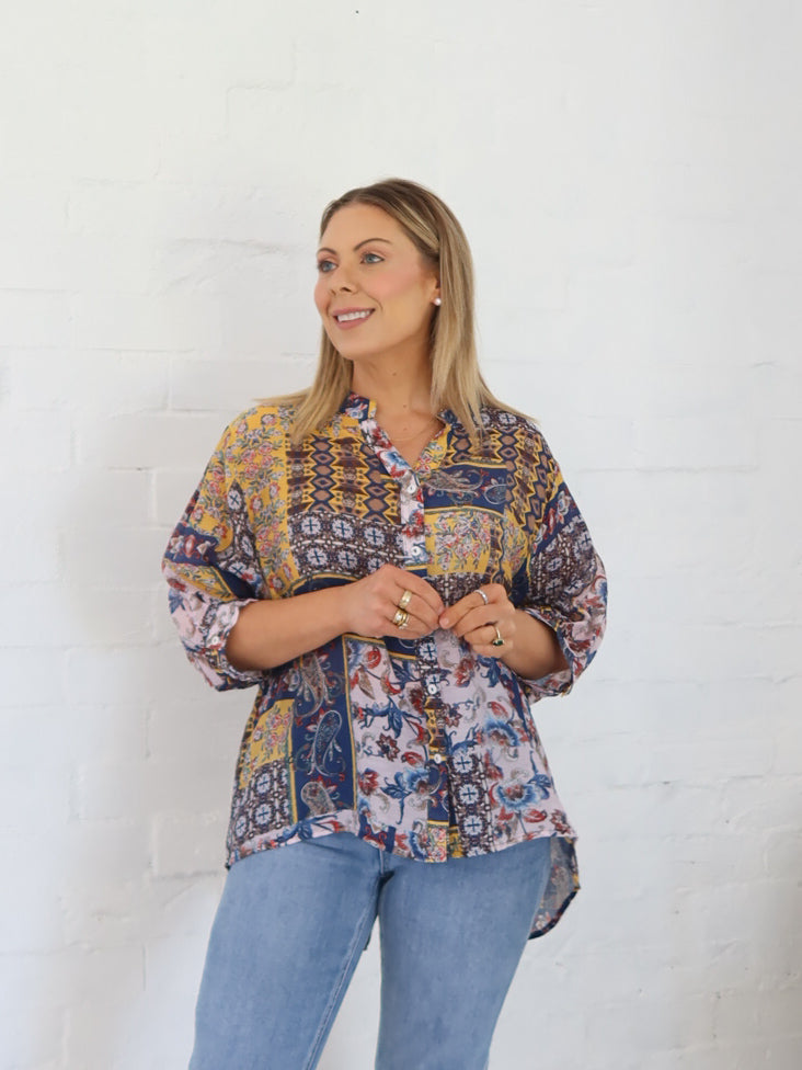 Mimi Blouse - Navy Patchwork