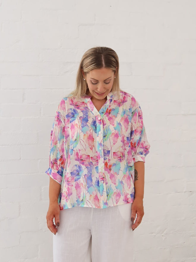 Mimi Blouse - Blue/Pink