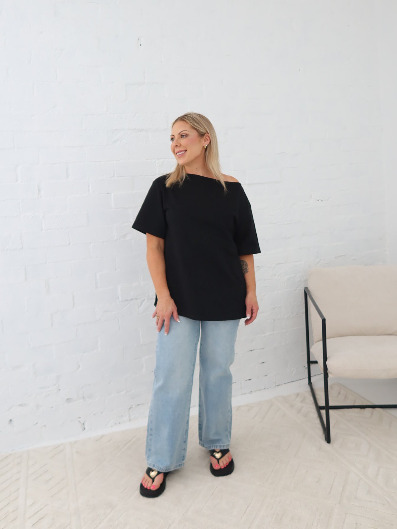 Myra Off Shoulder Tee- Black