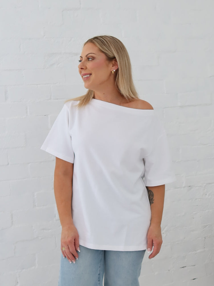 Myra Off Shoulder Tee- White