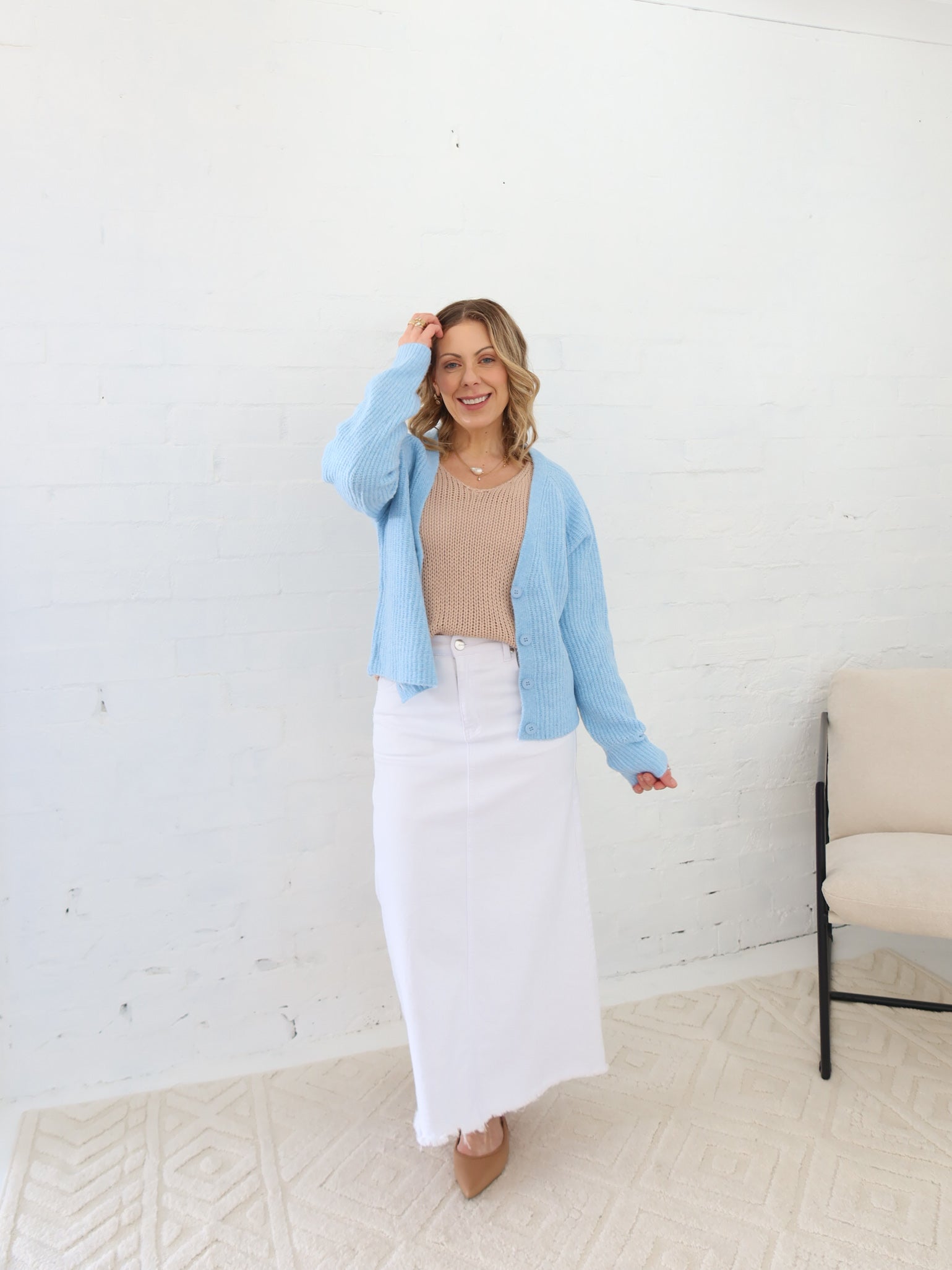 Asher Denim Skirt - White