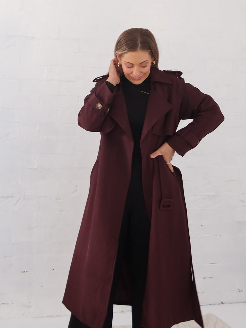 Farrah Trench Coat- Burgundy