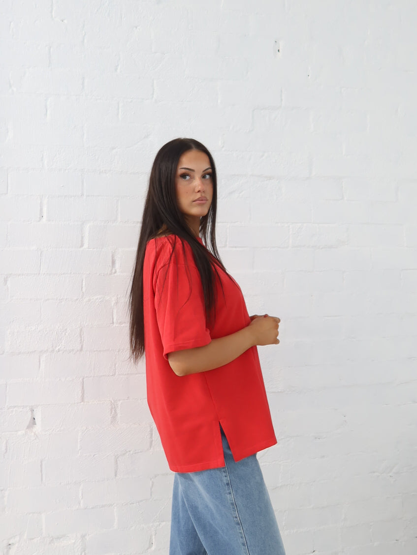 Myra Off Shoulder Tee- Red