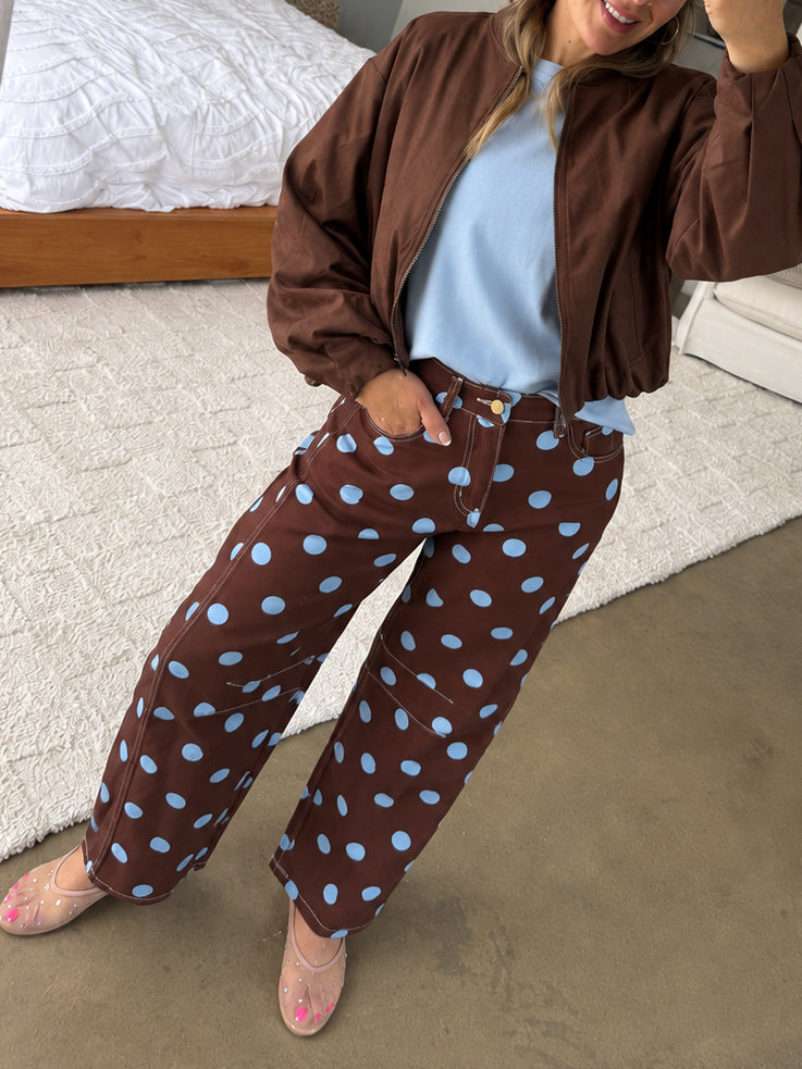 Polka Dot Barrel Jeans- Chocolate/Blue