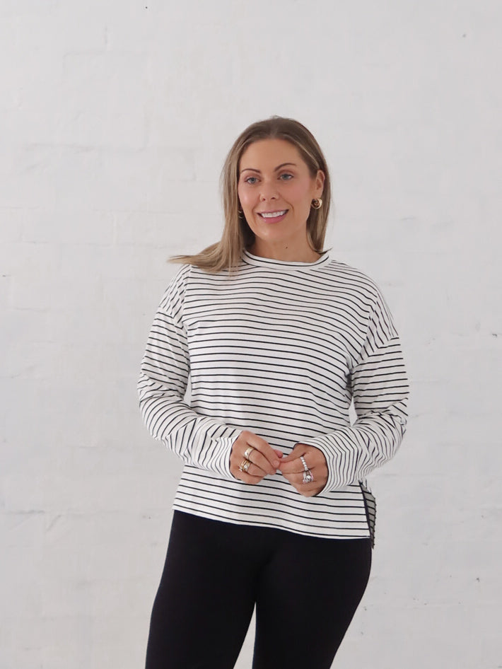 Taylah Long Sleeve Tee- Black and White
