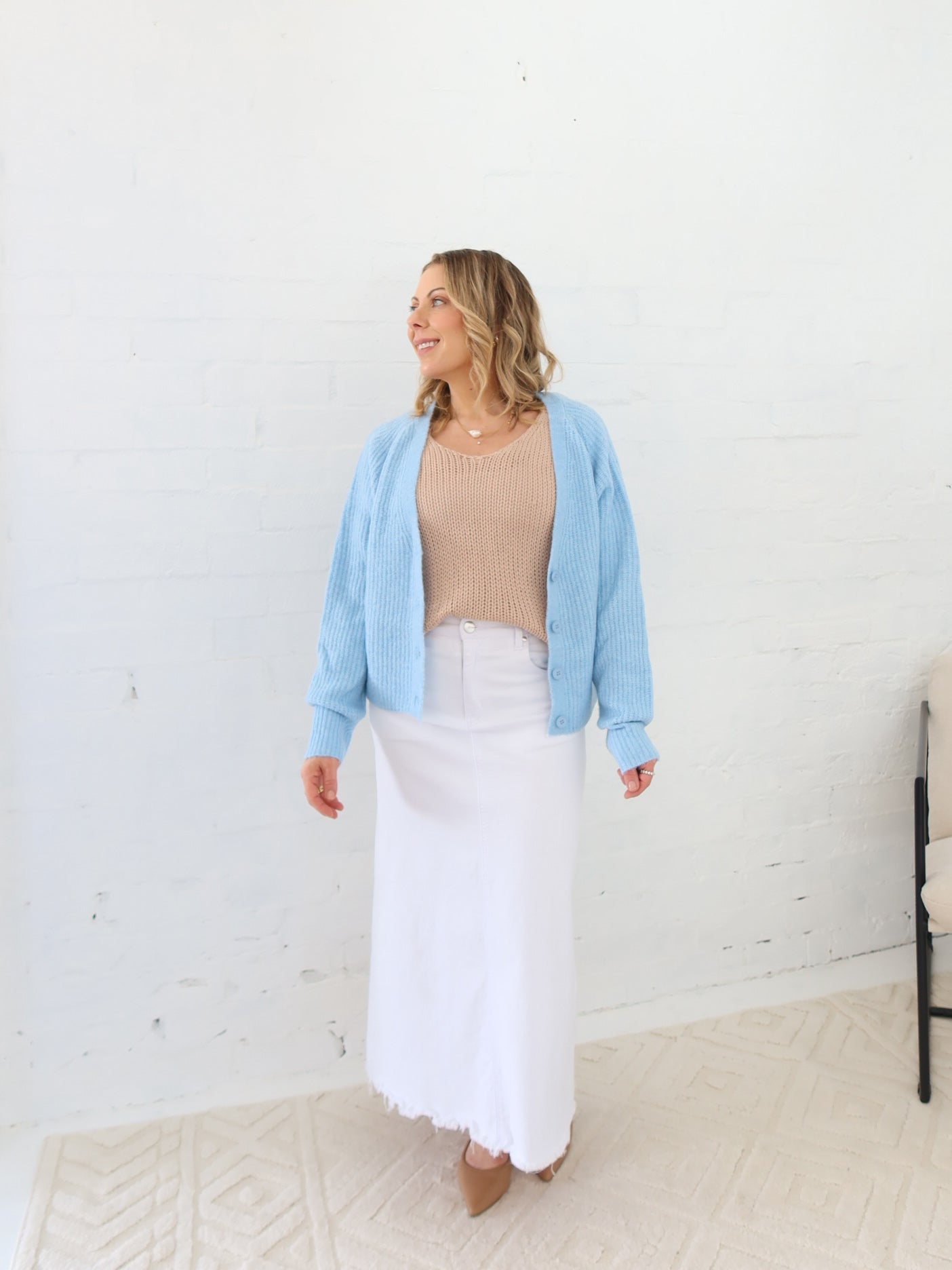 Asher Denim Skirt - White