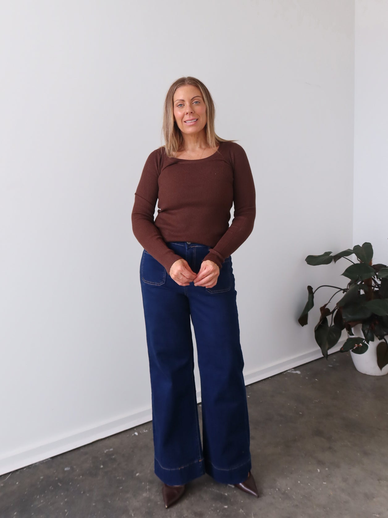 Selma Long Sleeve Knit Top - Chocolate