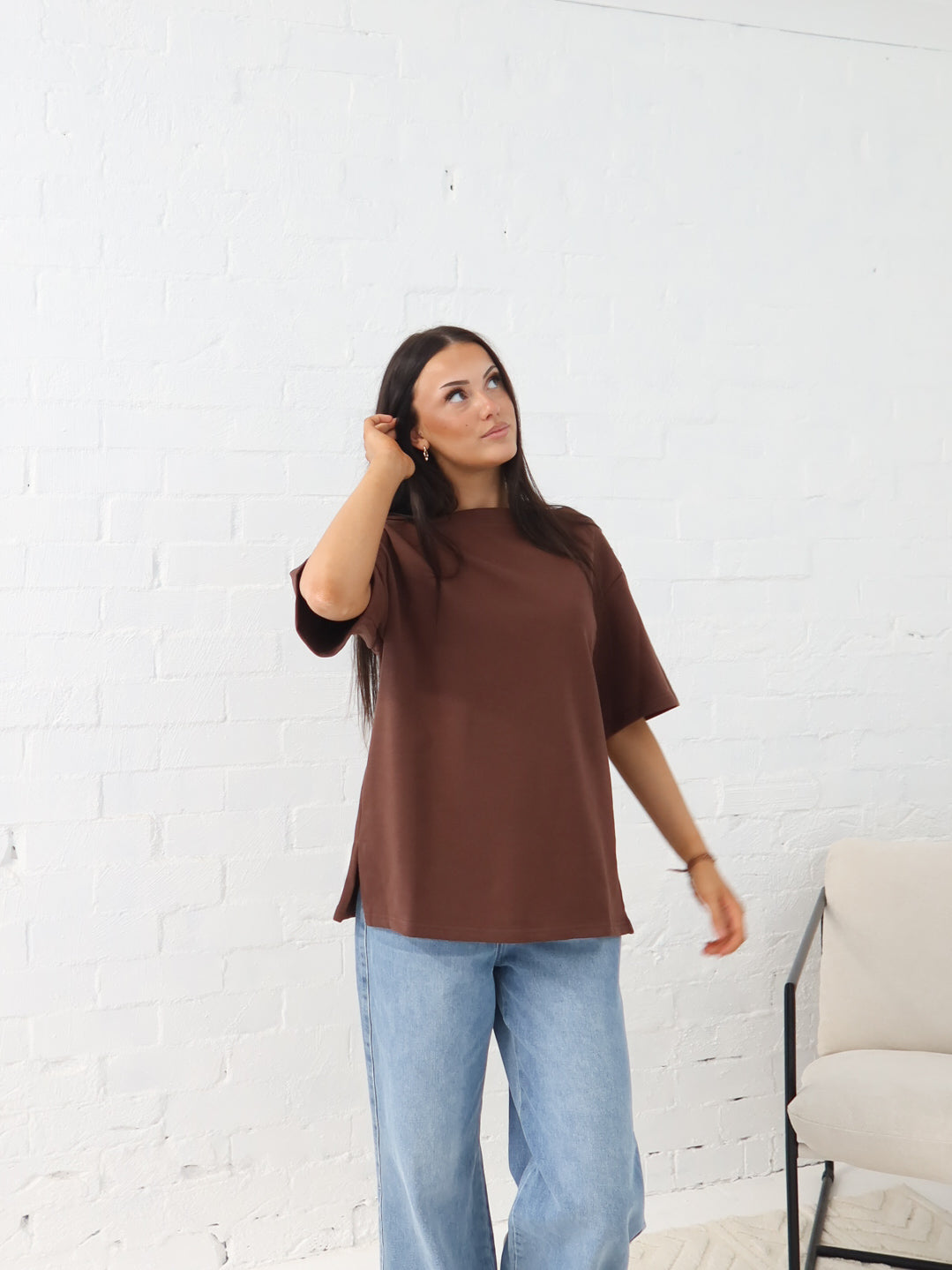 Myra Off Shoulder Tee- Chocolate