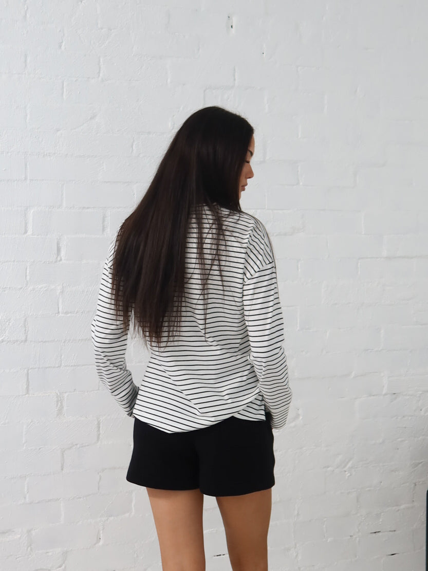 Taylah Long Sleeve Tee- Black and White