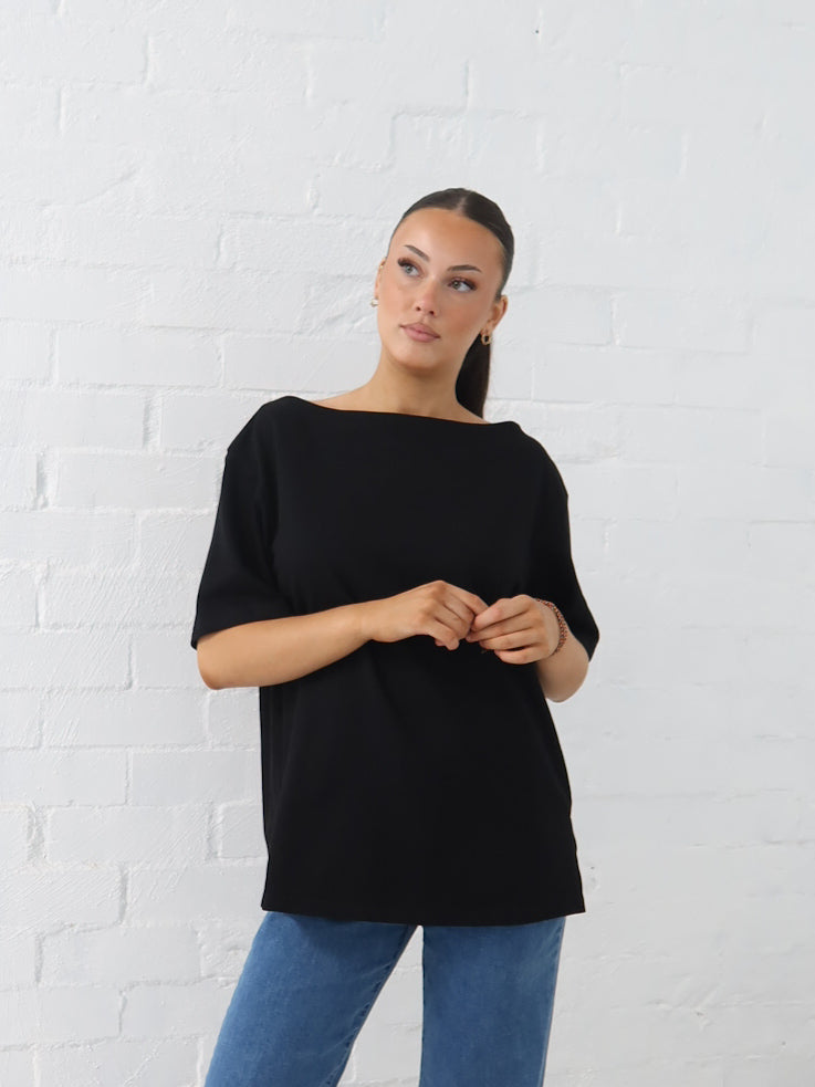 Myra Off Shoulder Tee- Black