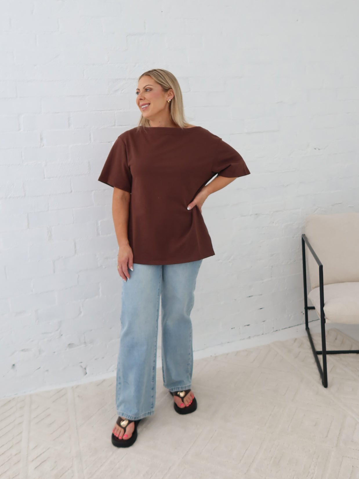 Myra Off Shoulder Tee- Chocolate