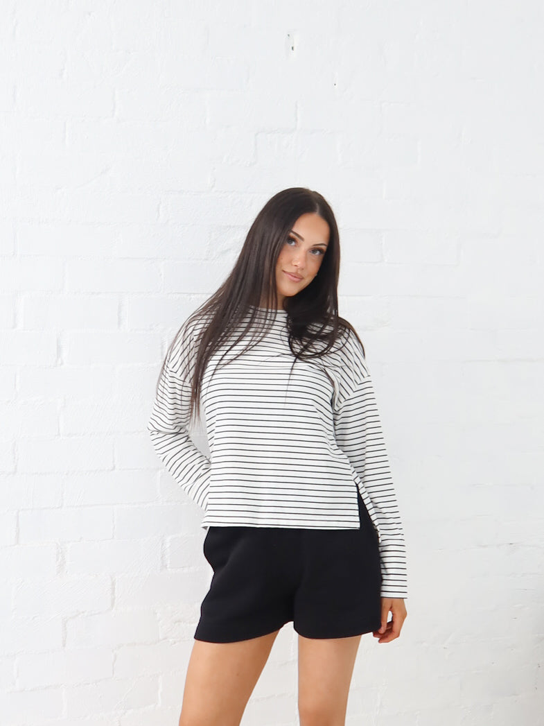 Taylah Long Sleeve Tee- Black and White