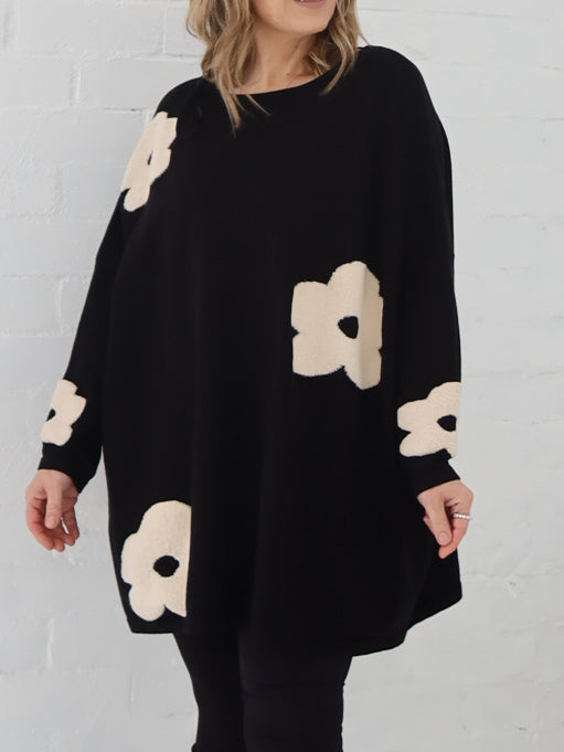Avery Knit - Black Flower