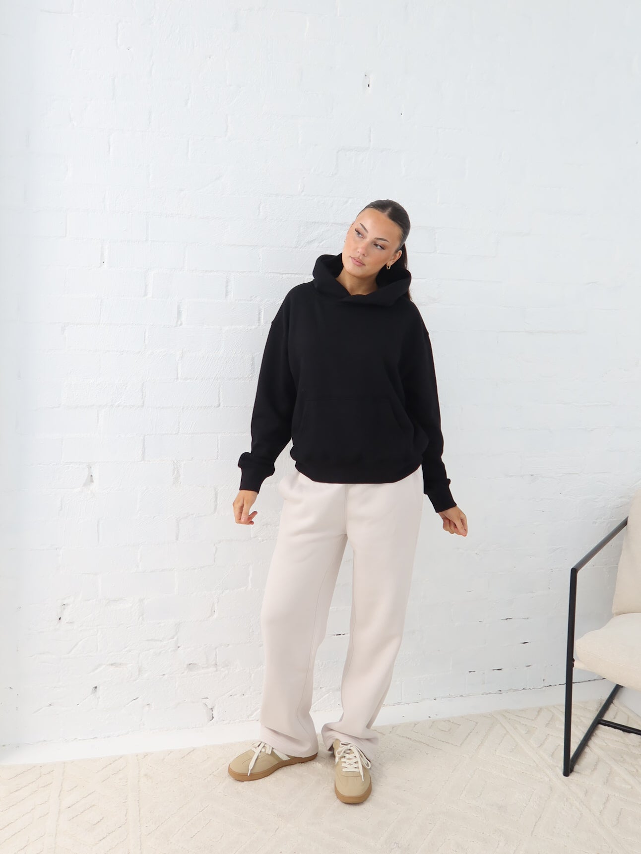 Chase Wide Leg Track Pants - Bone