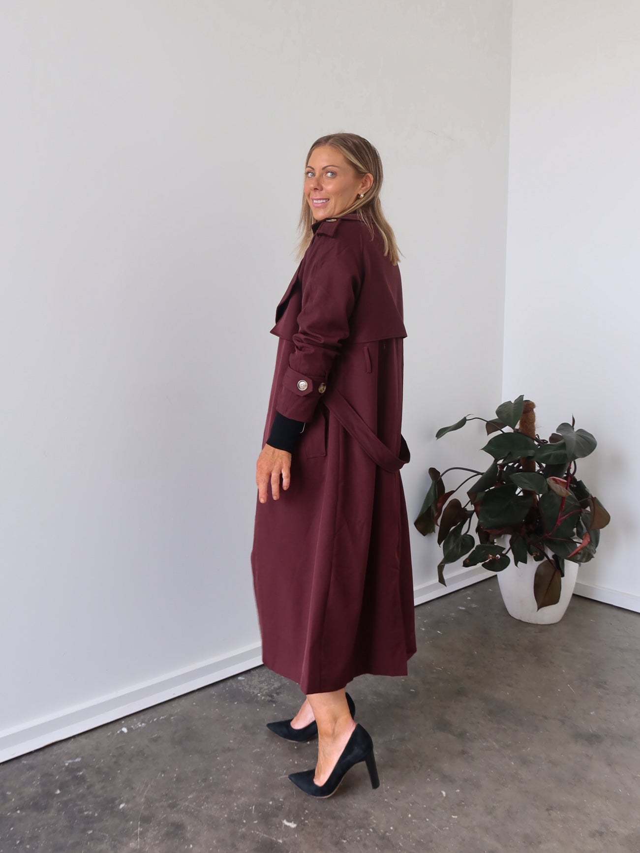 Farrah Trench Coat- Burgundy