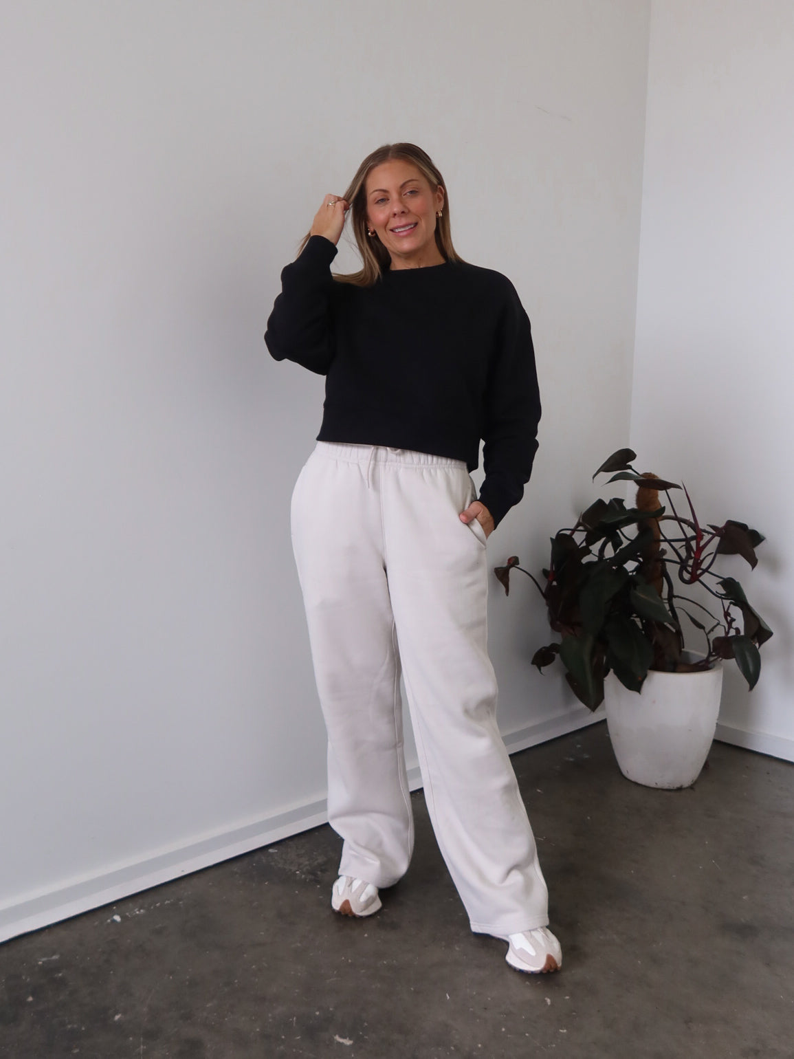 Chase Wide Leg Track Pants - Bone