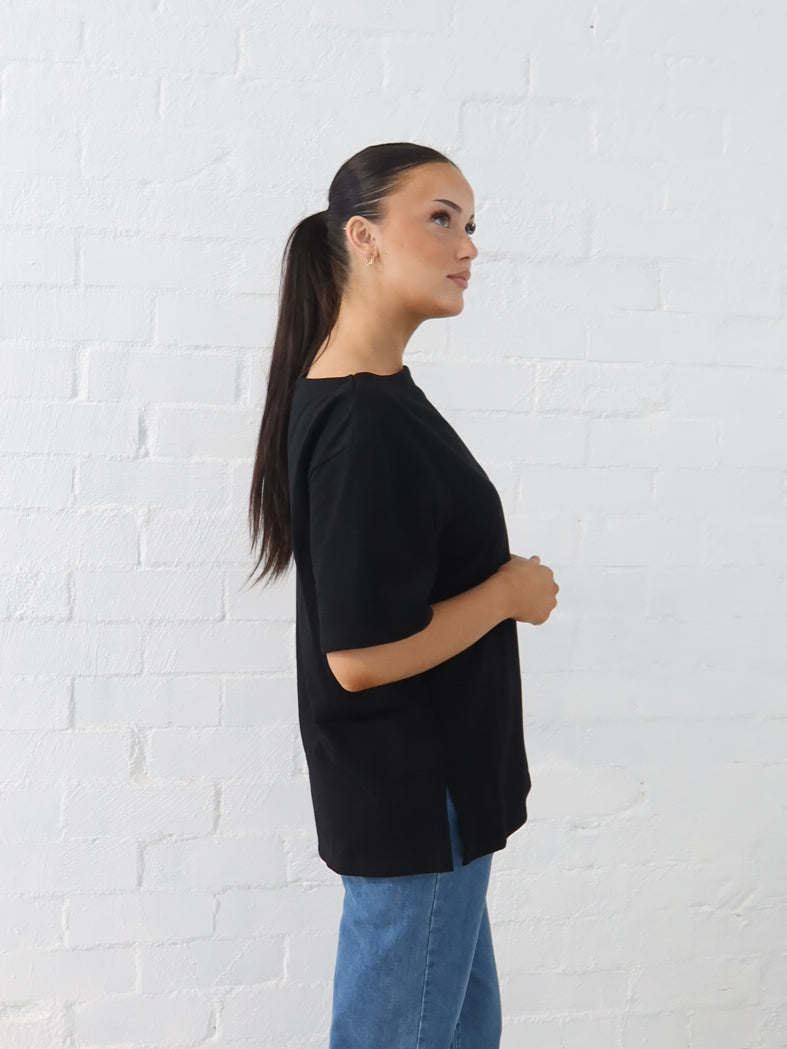Myra Off Shoulder Tee- Black
