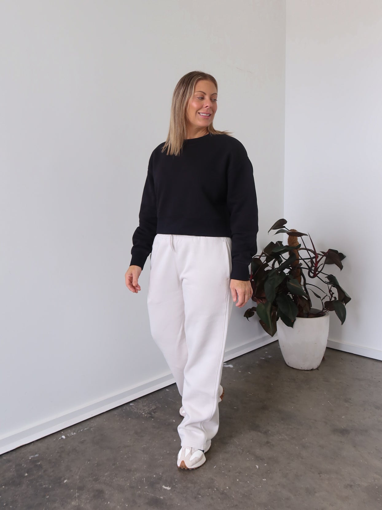 Chase Wide Leg Track Pants - Bone
